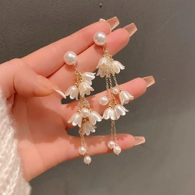 Aylana Gorgeous White Flower n Pearl Tassel Earrings Alloy Tassel Earring, Drops & Danglers