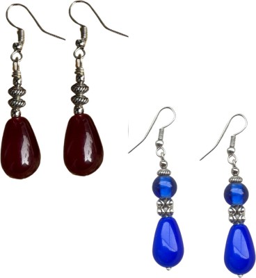 ESTAVITO Handmade Designer Earrings Glass Bead stone Blue Maroon 2 pairs Brass Drops & Danglers