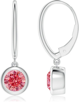 Sivori Sivori | Classic Bezel-Set Round Lab-Grown Fancy Intense Pink Zircon Leverback Zircon Brass Earring Set