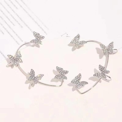 Dreamy Jewels Korean Butterfly Ear Cuff Earrings for Women Earrings No Piercing Butterfly Beads, Cubic Zirconia Metal Cuff Earring