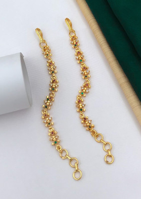 Jeps 1 GRAM GOLD PLATED AD STUDDED FANCY EARCHAIN FOR WOMEN (KAN SER/KAAN CHAIN) Brass Ear Thread