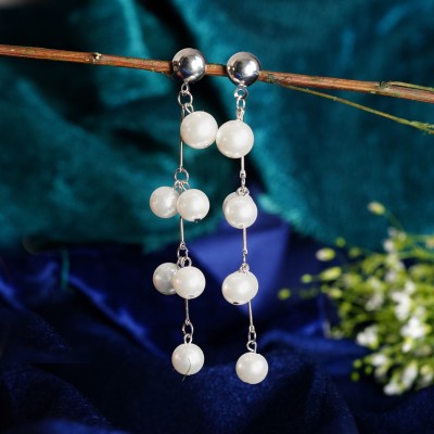 Zoey Silver-Plated & White Pearl Contemporary Drop Earrings For Women & Girls Pearl Alloy Drops & Danglers