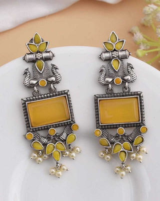 DANGAR ENTERPRISE Oxidized Rectangle Stone Earrings with Pearl Detailing Earrings for Women Alloy Jhumki Earring