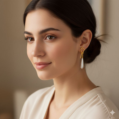 KICHONA GALLERY stylish gold loop pearl drop earings Stainless Steel Drops & Danglers