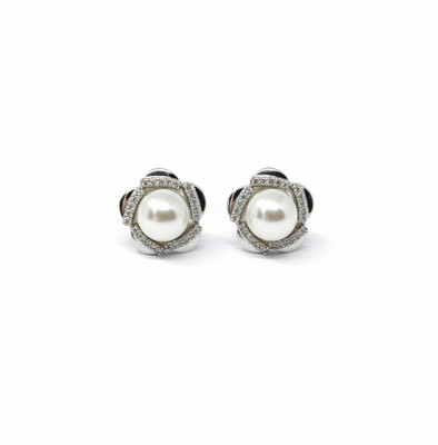 DSD Elegant Pearl & CZ Flower Stud Earrings for Women Cubic Zirconia Brass Stud Earring