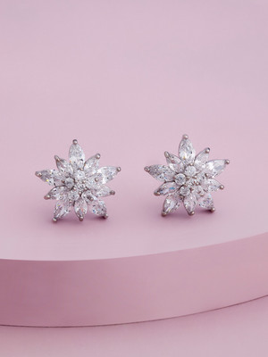 Kushal's Fashion Jewellery White Rhodium Party Zircon Trendy Stud Earring Zircon Copper Stud Earring