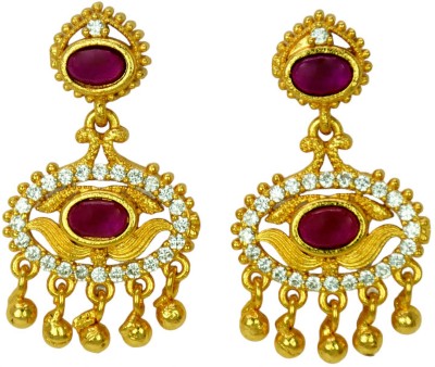 Kollam Supreme Oval Ruby and Small CZ Drop Earrings Brass Drops & Danglers