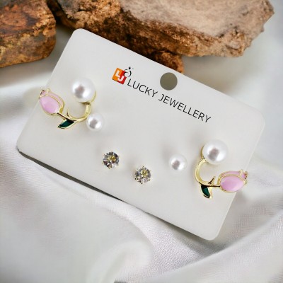 Lucky Jewellery LUCKY JEWELLERY 3 Pairs Combo Set Of Earrings for Women & Girls (90-CHEX-1140-3) Metal Earring Set