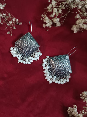 Shivaay Jewels Silver Brass earrings with pearl work Pearl Brass Drops & Danglers, Hoop Earring, Jhumki Earring, Earring Set