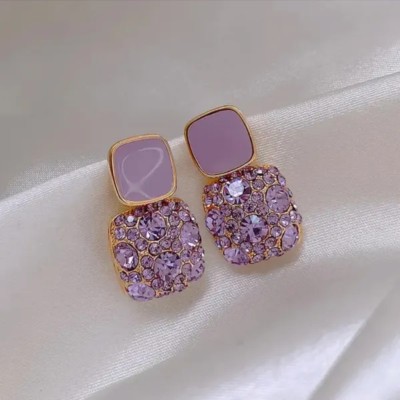 Royal needs Korean style Purple shiny Geometric simple Crystal Stud Earring