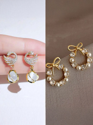 Saugaat Craft Western Style Trending Combo Pack of 2 Korean Studs Earrings For Women And Girls Alloy Drops & Danglers, Stud Earring, Earring Set