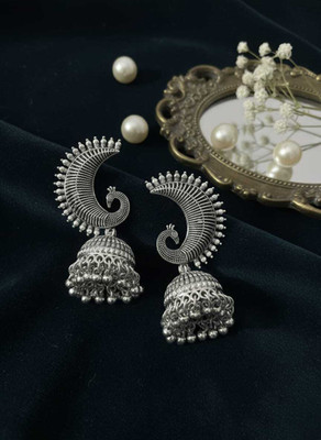 Harmi collection Oxidized Silver Plated Peacock Jhumka Earrings for Women & Girls Alloy Jhumki Earring