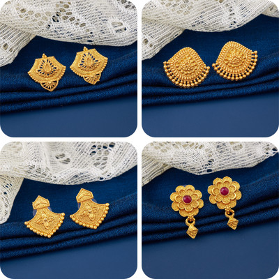 LaChoiceIt Pack of 4 Pair Traditional Gold Pleted Earring Collection Brass Earring Set