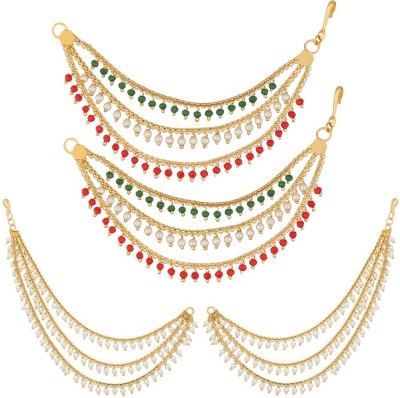 Dwarkesh Combo of Multi Layered Pearl Long Hair Chain for Women and Girls Beads Alloy Drops & Danglers
