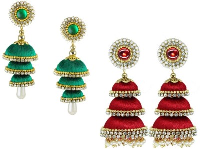 Sanj COMBO OF TWO PAIR THREE STEP JHUMKA EARRINGS Beads Fabric Jhumki Earring