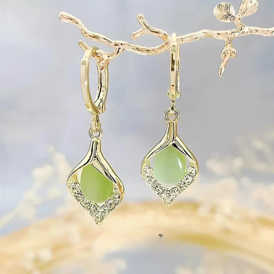 Karishma Kreations Karishma Kreations Fashion Geometric Shape Opal Drop Green Earrings For Women Alloy Drops & Danglers