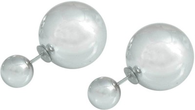 Dzinetrendz Platinum shiny white Metallic hue, peek-a-boo, both side wearable new fashion Faux Pearl Stone Stud Earring Pearl Stone Stud Earring