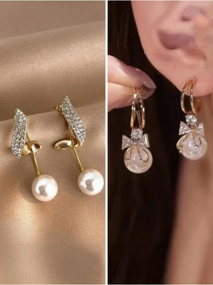 RISHASTYLE Combo of 2 fashion korean alloy stud earrings for girls & women Zircon Alloy, Crystal Stud Earring, Drops & Danglers, Hoop Earring, Jhumki Earring, Earring Set