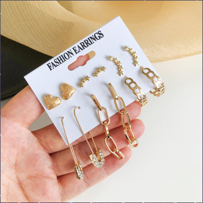 Daliva Combo of 6 Pair Heart Star Studs and Chain Hoop Earrings For Women Cubic Zirconia Alloy Drops & Danglers