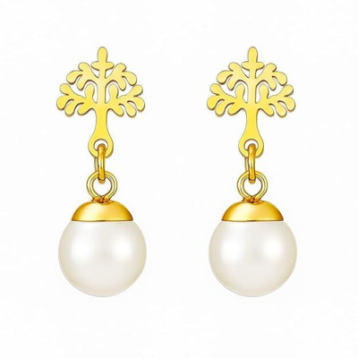 Bittrend Jewels Gold Plated Tree of Life Pearl Drop Earring –Anti Tranish Stainless Steel Dangle Stainless Steel Earring Set, Stud Earring, Drops & Danglers