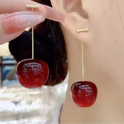 Freebies Stylish Korean Red Cherry Earings For Women & Girls Alloy Stud Earring