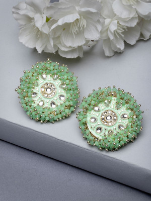 Studio Sukkhi Elegant Green Beads with Meenakari Gold Plated Studs Earrings Alloy Stud Earring