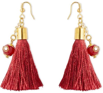 RibbonCandy A festive set of 1 pair golden beaded tassle earrings & 1 matching bracelet Brass Tassel Earring