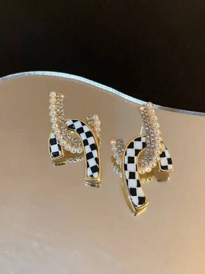 krelin Korean Style Checkerboard Cross Design Studs, Korean Small-batch Design Alloy Earring Set