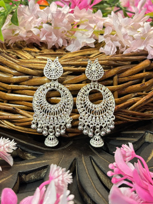 SHYAMZAN Oxidized Silver Chandbali Earrings for Women – Traditional Jhumka Jewelry Alloy Chandbali Earring