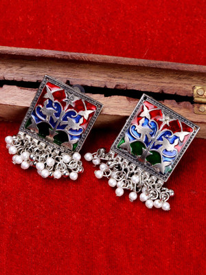 VAGHBATT Traditional Ethnic Square Studs Earrings Enamel Stud Earring