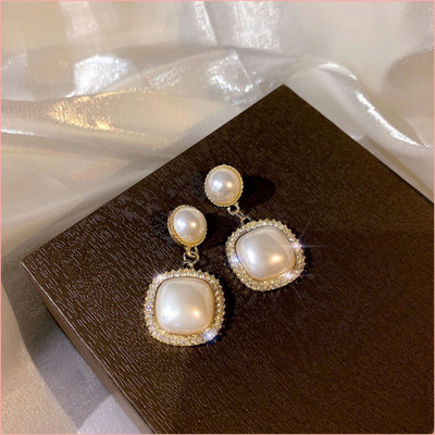 Vembley Gold-Plated Amazing Korean Square AD-Pearl Earrings For Girls And Women Pearl Alloy Drops & Danglers