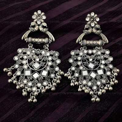 JMBW INTERNATIONAL Oxidised silver antique Drop Earrings Crystal Beads Alloy Chandbali Earring