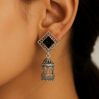 Acotox store Oxidised Jhumki Earrings for Women – Black Stone Dome Drop Ethnic Jewelry Alloy Jhumki Earring