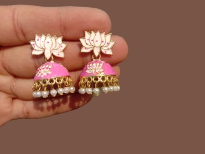 vickyjewel small meena pink color jhumki earrings for women fancy jhumka for girls Pearl Alloy Jhumki Earring