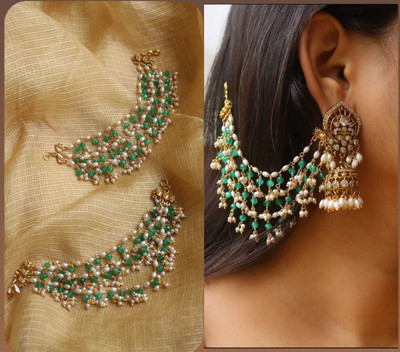 ssjr Earrings Kundan Stud Bead Pearl Chain – Party, Wedding Pearl Brass Stud Earring Pearl Brass Jhumki Earring