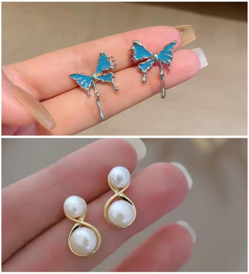 MONKDECOR Attractive Design Trendy Korean Studs Earring Pack of 2 Alloy Stud Earring