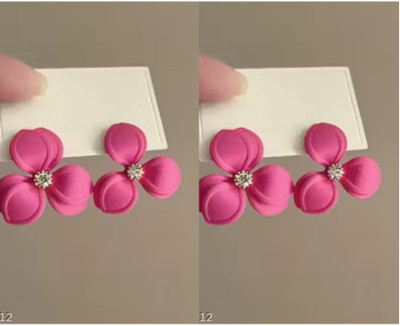 RISHASTYLE Flower motive pink and AD stone earrings combo of Two Zircon Alloy Stud Earring