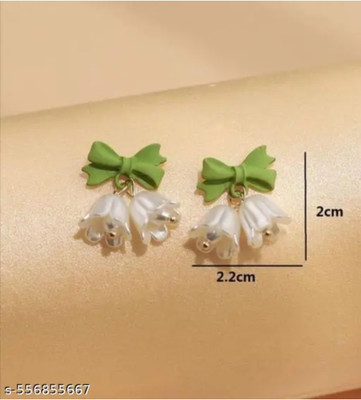 RISHASTYLE Green and white combination korean stylish earrings Zircon Alloy Stud Earring, Drops & Danglers