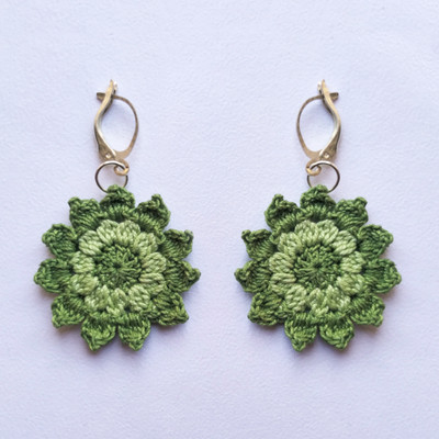 Wishing Treasure Wishing Treasure Floral Mandala Crochet Earring - Green Fabric Drops & Danglers