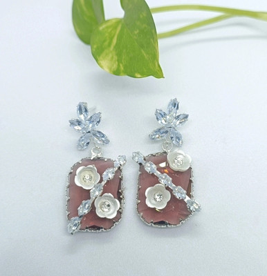 Relishine Stylish Silver Tonned Earring with Brown Sparkling Zirconia - Modern Statement Beads Metal Earring Set