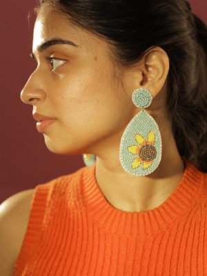 Digital Dress Room Colourful Beaded Flower Earring Design Stylish Fashion Jewellery For Women Fabric Hoop Earring