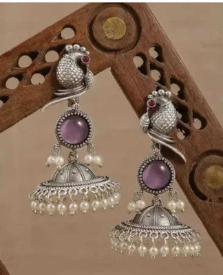 DANGAR ENTERPRISE Beautiful Unique Design Oxidised Silver Stone Earrings Alloy Stud Earring Alloy Stud Earring