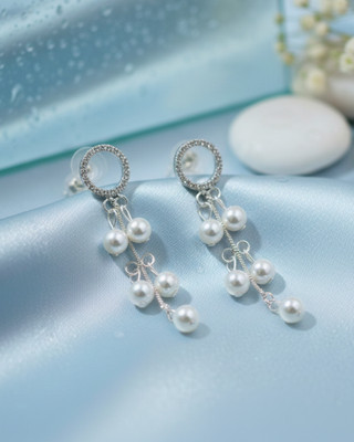 ladoentriprise Silver Plated Pearl Drop Dangle Earrings for Women & Girls Pearl Alloy Earring Set