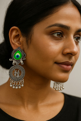 fashion jewellry Radha Krishna Design Traditional Dangler Jhumka | Antique Silver Finish Alloy Stud Earring, Drops & Danglers, Jhumki Earring, Tassel Earring