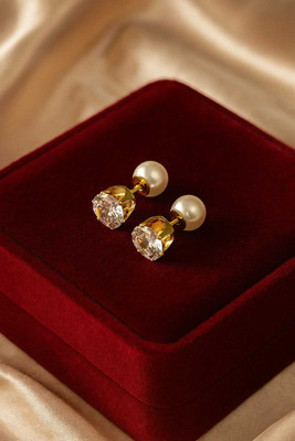Deeshine Creation Deeshine Creation Gold Tone Studs For Casual Wear. Cubic Zirconia Stainless Steel Stud Earring