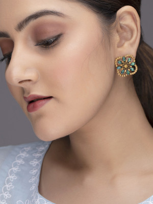 RUBANS Rubans Basic Gold Plated Handcrafted Crystal Stone Stud Earrings Alloy Stud Earring
