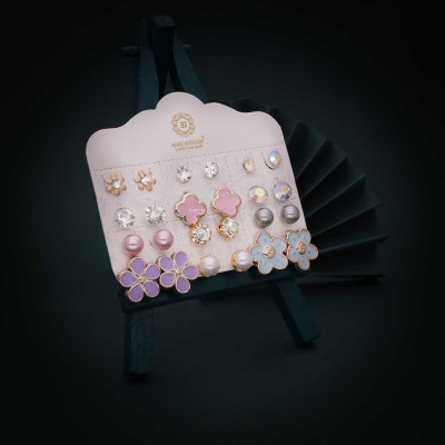 Alasca 12 pairs with a mix of classic and contemporary designs Diamond, Garnet, Ruby Brass Stud Earring