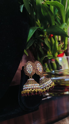 MHASAH Celestial Silver & Red Crystal Jhumka Earring Crystal, Pearl Alloy Jhumki Earring