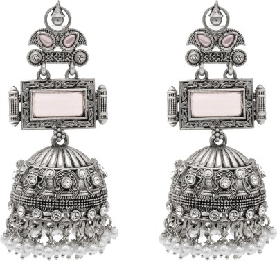 Shining Jewel Antique Dual Tone Antique Silver Oxidised , Pearl ,Crystal & Stylish Long Brass Drops & Danglers