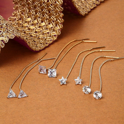 ZENEME Gold Plated American Diamond Studded Combo of 4 Sui Dhaga Earring Jewellery Cubic Zirconia Alloy Drops & Danglers